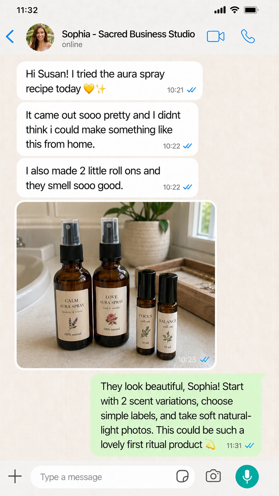 WhatsApp conversation with Sophia