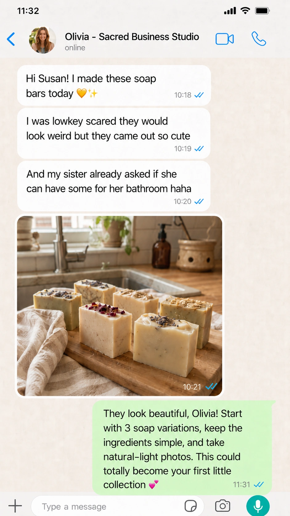 WhatsApp conversation with Olivia